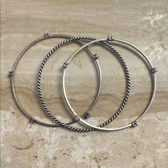 Silver Multi-Style Stackable Bangle Sets - Picture 2 of 10